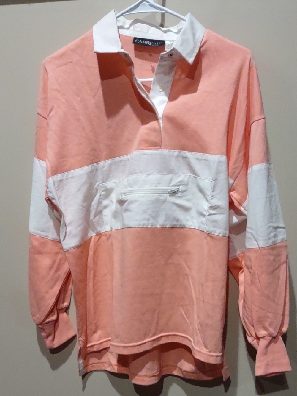 Peach & White Long Sleeve Rugby Polo Shirt Women Or Men, M-L